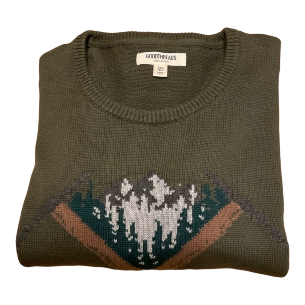 Goodthreads Crewneck Men’s Sweater Size XXL Tall Green Forest 100%cotton Classic
